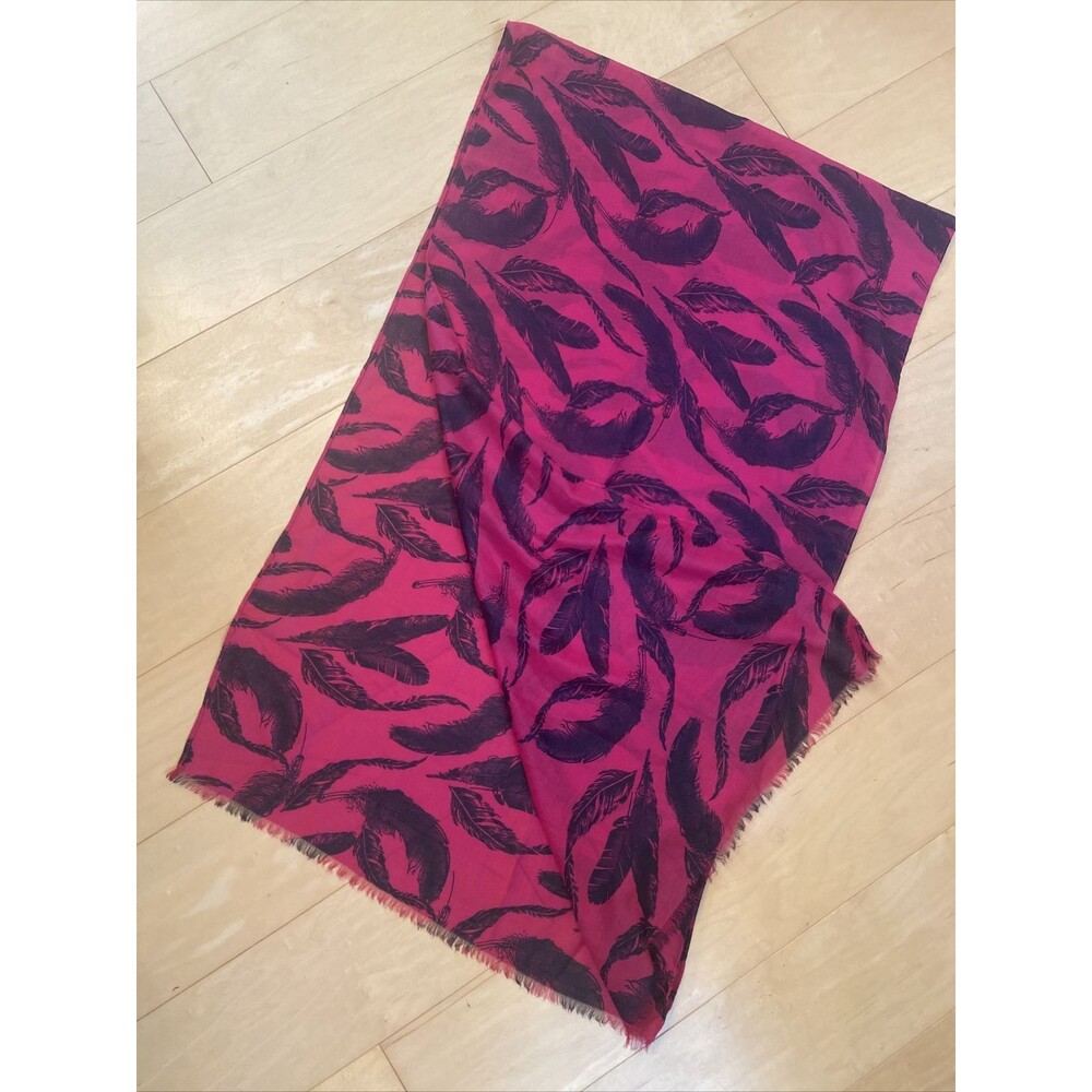 FEATHER PRINT SCARF echo Red and black long feather Lightweight scarf Shawl Wrap